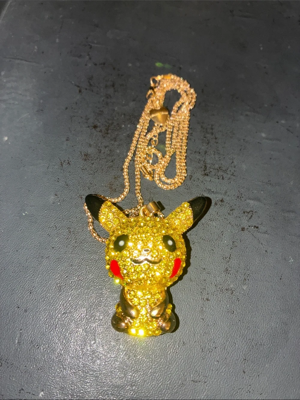 Gold-Tone Yellow Crystal Pikachu-Inspired Pendant Necklace for Kids